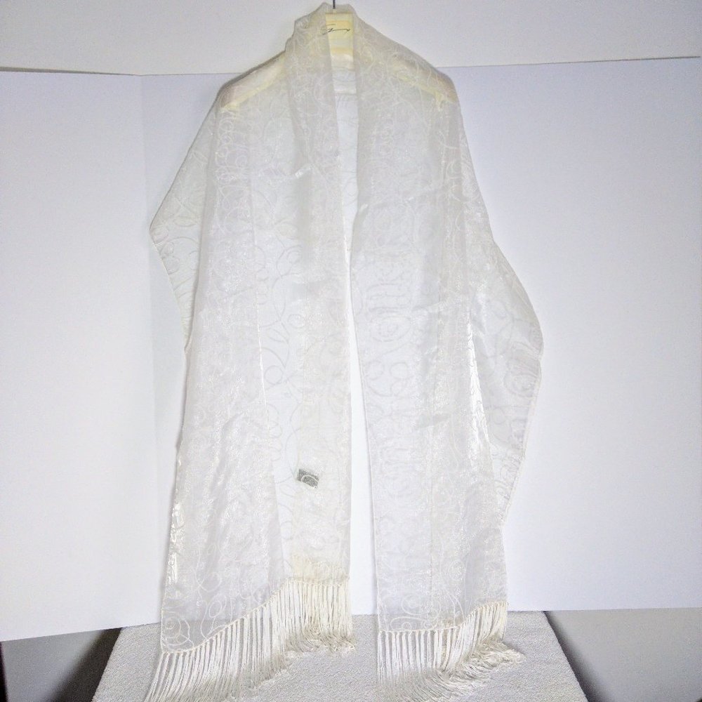 Scarf/Evening Wrap (NEW/Never Used) - IVORY Sheer Design w/ 6" Fringes!